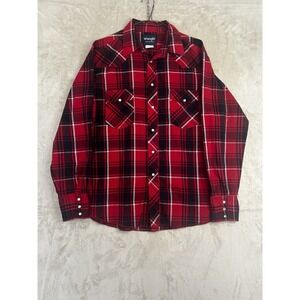 Wrangler Shirt Men's Large Red Western Pearl Snap Long Sleeve Button Up